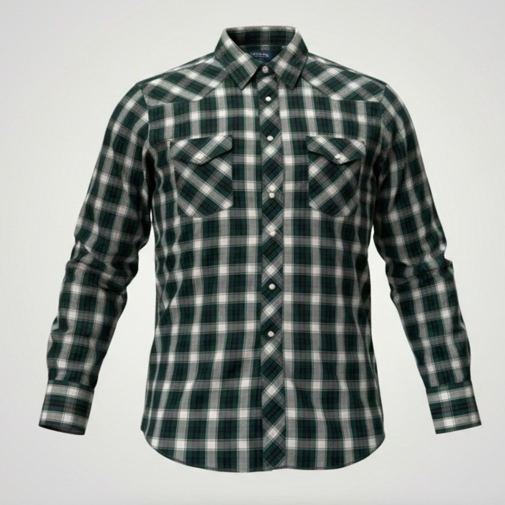 Wrangler Western Shirt Vintage Men Large Green Plaid Pearl Snap Cowboy Ranchwork